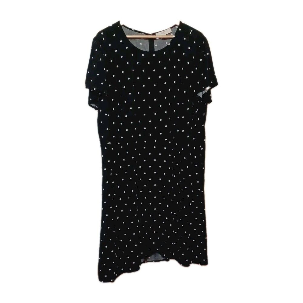 Loft Women's Black/white Polka-dot Faux Wrap Fit and Flare Dress Size 22